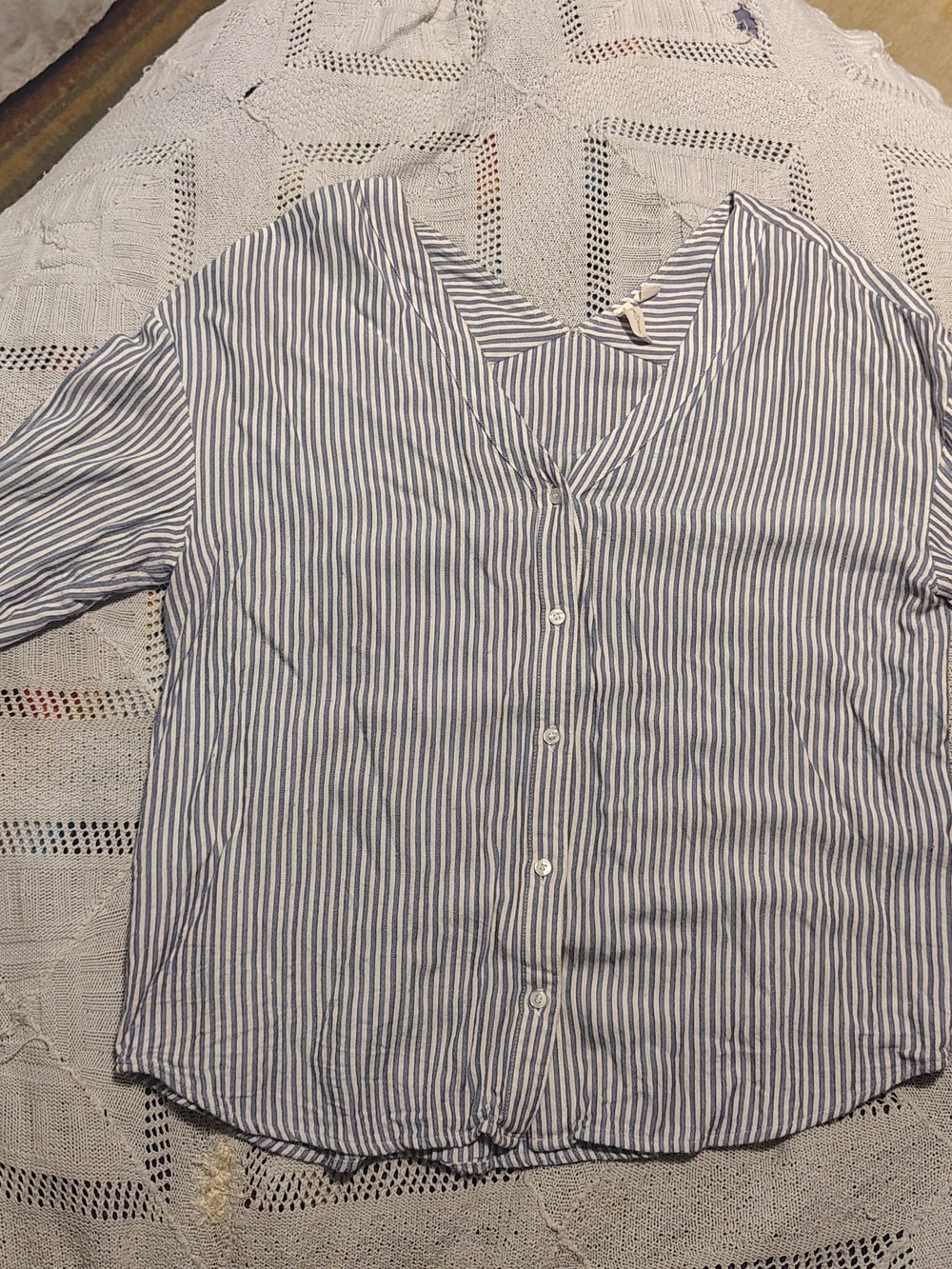 Treasure & Bond Blue and White Striped Button-Down Women's Top